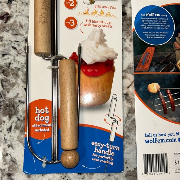 Wolf'em Stick Campfire Biscuit Cup Hotdog Roaster Cooking Tool Marshmallow Stick - Picture 2 of 6